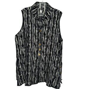 John Mark Vest Tunic Top 3X Black Button up Art to wear